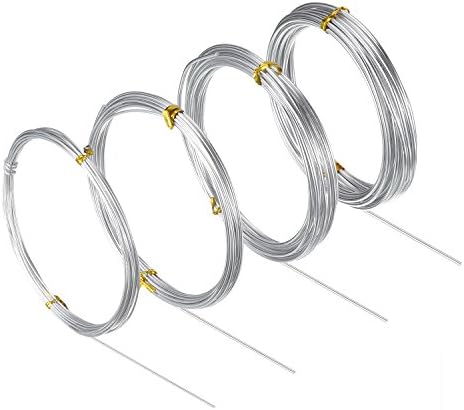 BBTO Silver Aluminium Craft Wire, 4 Sizes (1 mm, 1.5 mm, 2 mm and 2.5 mm in Thickness) Bendable Metal Wire for DIY Sculpture and Crafts, 4 Rolls, Each Roll 5m