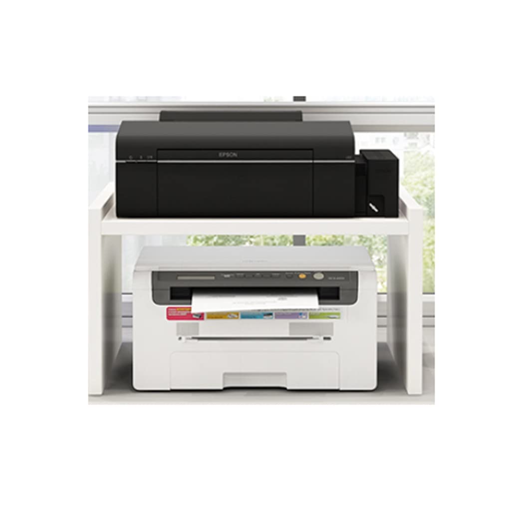 IEOWY Printer stand,Heavy-Duty Wooden Desktop Printer Stand - 2-Tier Multi-Purpose Shelf for Office Supplies - Large Size Printer Holder - Sturdy Storage Solution (White)