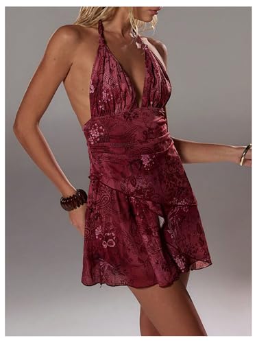 Image of BEAUDRM Women's Summer Mini Dress Backless Vacation Beach Sundresses Boho Going Out Dress Date Night Brunch Outfit