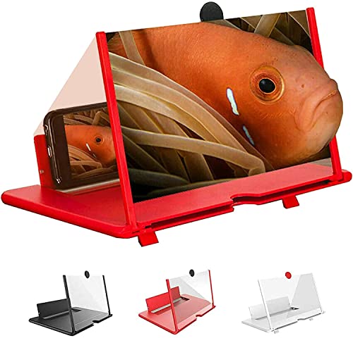 HJuyYuah Screen Magnifier 2021 Newest Version, 3D HD Smartphone Screen Magnifier, Foldable Screen Magnifier for Cell Phone, Compatible with All Smartphones Movies, Videos, Gaming Lover (12 Inch, Red)