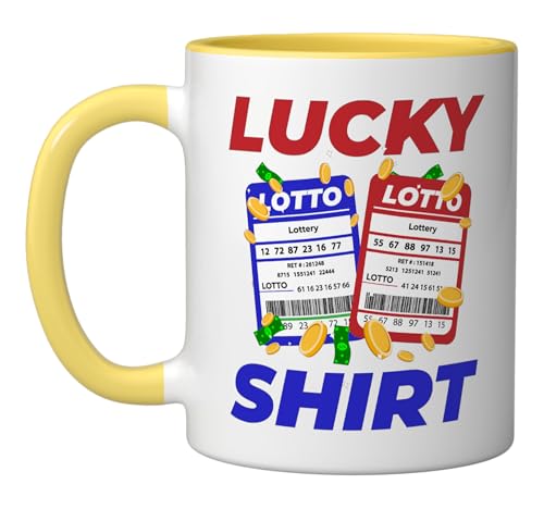 Lucky Lotto Lottery Gambler Winners Scratch Cards Ceramic Mug, Yellow/White
