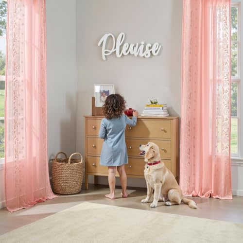 Image of jinchan Winslow Sheer Curtains 96 Inch for Bedroom Living Room Embroidered Bordered Floral Nursery Curtains for Girls Room Light Filtering Window Treatments, Beige on Pink, 2 Panels, 50 inch x 96 inch