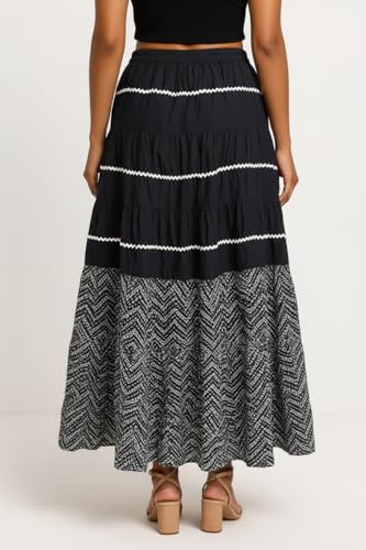 Image of Premium Long Skirt | Stylish Long Crushed Cotton & Unique Prints | Floor Length Skirt for Women | Elastic Waist Premium Maxi Skirt - Comfortable Casual Wear