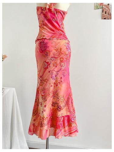 Milumia Women's 3D Floral Asymmetrical Ruffle Trim Skirt Boho Low Waist Skinny Maxi Skirts2