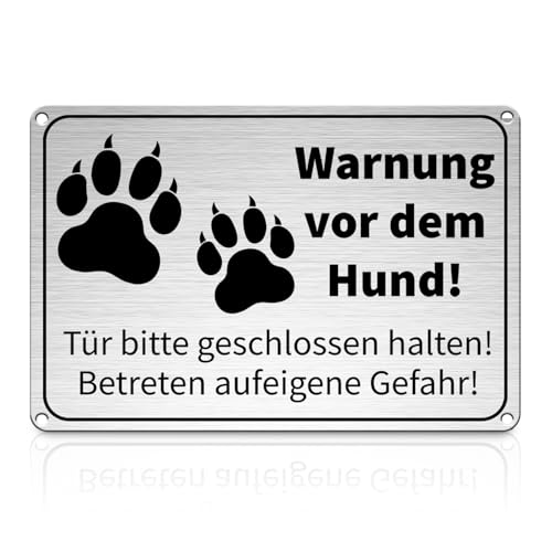 Vorsicht Hund Schild, Aluminium Warnung vor dem Hund Schilder Mit Selbstklebend, UV-beständig Wasserdicht Achtung Hund Schild Hundeschilder Warnung 30x20cm