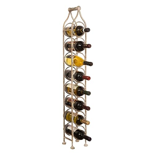 Biscottini Casier à vin en fer forgé 105 x 15 x 16 cm – Capacité 8 bouteilles – Cave à vin blanc antique – Porte-bouteilles sur pied