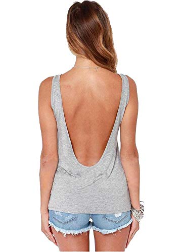 Bestisun Open Back Workout Tank Tops For Women Yoga Tank Tops Loose Fit Open Back Shirts Gym Clothes Yoga Tops For Women Low Back Slim Fit Gray L #TOP2