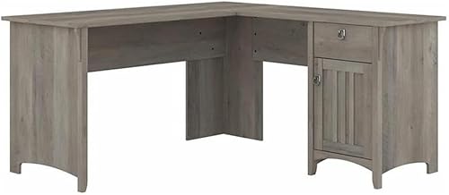 Bush Furniture Trent Home - Escritorio de madera en forma de L de 60 pulgadas de ancho con almacenamiento en madera flotante gris