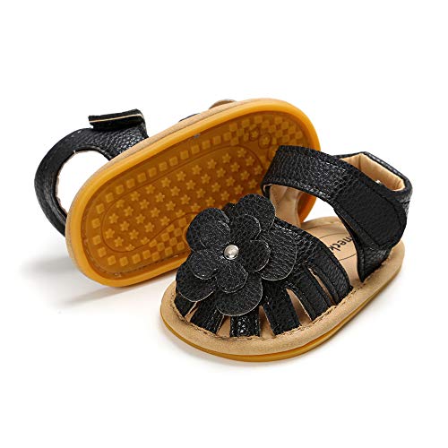 Image of Meckior Baby Toddler Infant Girls PU Leather Soft Open Toe Summer Sandals Flower Princess Flat Shoes