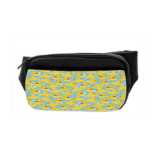 Lunarable Duckies Bumbag, Sketch Rubber Ducks Bubbles, Fanny Pack Hip Waist Bag