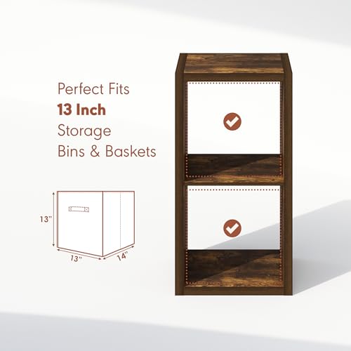 Image of Furinno Cubicle Record Player Stand, 2-Cube Record Storage, Amber Pine | Vinyl Storage, 1.2 inchInch Extra Thick, Open Back Media Shelf for CD DVD Bluray Game Disc, for Living Room, Home Office