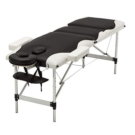 Uenjoy Folding Massage Table Professional Folding Massage Bed,3 Fold Black & White Alu
