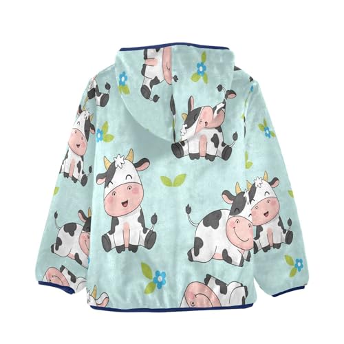 Cute Cow Pattern Prints Toddler Fleece Jacket Girl Boys Hooded Fleece Jacket Coat Warm Outwear Zip-up 3-10T2
