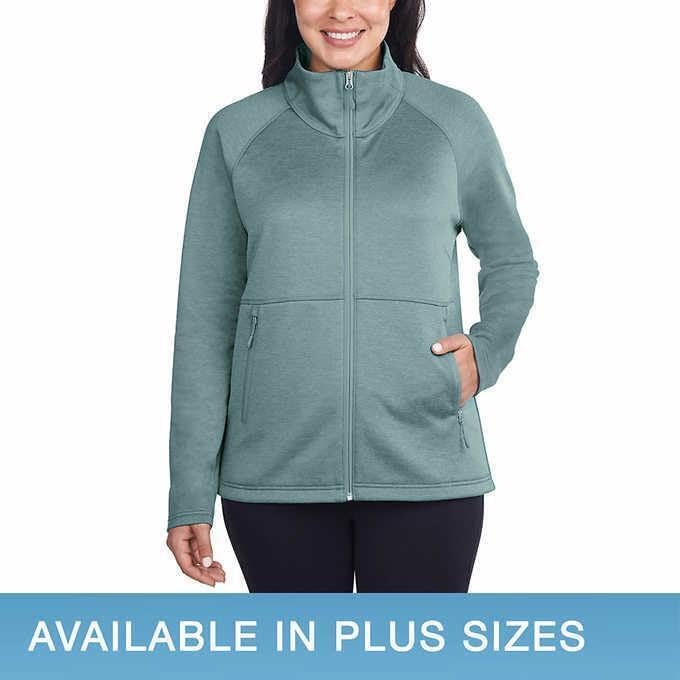 Kirkland Signature Womens Active Full Zip Fleece Jacket with Pockets (Teal Green, L) - Image 2
