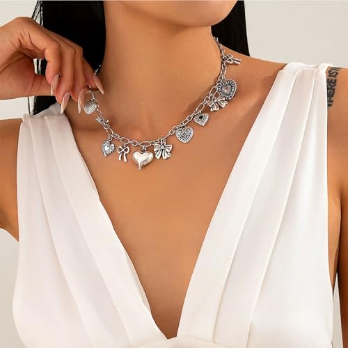 MIFYNN Gold Charm Necklaces for Women Heart Bow Shell Pendant Necklace Statement Choker Necklace Summer Beach Necklace Jewelry Gifts for Women3