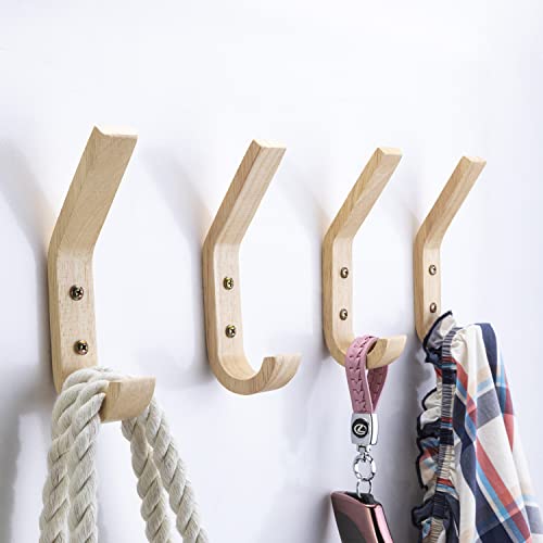 Fujinzhu Wood Hooks Wall Mounted,Decorative Natural Wood Coat Hanger,Coat Hooks, Rubber Wood Hooks (Pack 4) Wall Hangers Hooks For Hanging Coats, Hats Hooks, Bags Hooks, Towels Hooks #TOP1