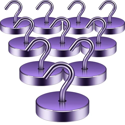 Image of Neosmuk Magnetic Hooks Steel Tube Design for Cruise,100lb+ Purple,10 Pack | Cruise Ship Essentials,Heavy Duty Magnett Hooks for Cabins, Refrigerator, Grill, Hanging, and Travel Extra Strong Must-Haves