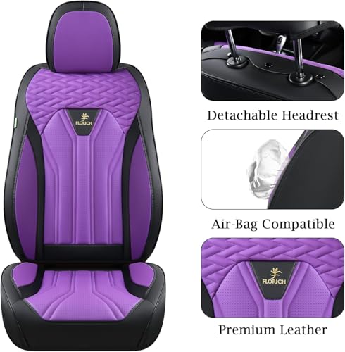Image of FLORICH Leather Seat Covers for Car Waterproof Front Seat Covers 2 Pack Purple Car Seat Cover Universal Driver Seat Protector for Most Cars Trucks SUV