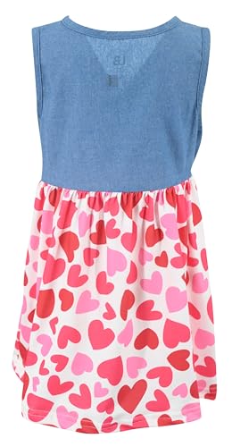Image of Unique Baby Girls Sleeveless Denim Dress with Knot Tie and Fun Print for Toddler and Big Kids