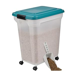 Iris Ohyama Contenedor pienso con ruedas, 45L/15kg, Azul turquesa,Contenedor comida perro, Pienso gatos, Hermética,para Mascotas,Transparente,Pet Food Container, Dog Food Storage,bLibre de BPA, ATS-L