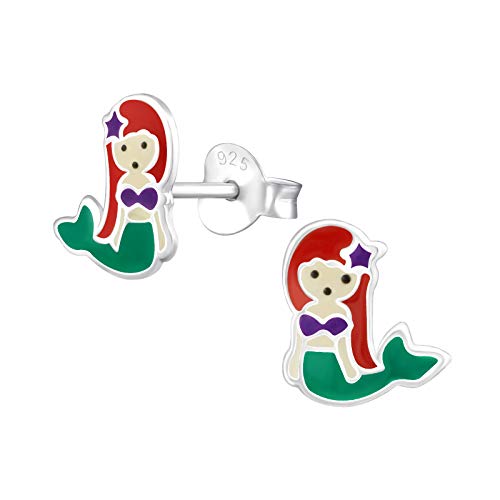ICYROSE 925 Sterling Silver red hair mermaid Stud Earrings Hypoallergenic, lead & nickel free
