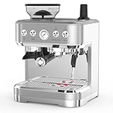 OPULENTHOME Espressomaschine Mit Integriertem Mahlwerk, 15 Bar, PID, 360°-Dampfdüse, 250 g Kegelmahlwerk, 2,3 l Wassertank, Edelstahl, Präzise Temperaturregelung
