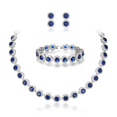 EVER FAITH Round Cut Cubic Zirconia Tennis Luxury Necklace Bracelet Earrings Set for Women