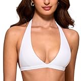 INGIA Womens Deep V-Neck Halter Longline Sports Bra Padded Low Back Low Impact Fitness Yoga Bra Workout Crop Top White Small