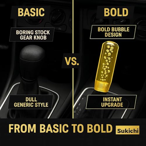 Image of Medirich Lifesciences Sukichi Car Gear Knob Stylish | Universal Car Gear Shift Knob | Auto Transmission Gear Shifter | Car Interior Accessories | Anti Slip Gear Lever Knob | (Long Bubble, Yellow)
