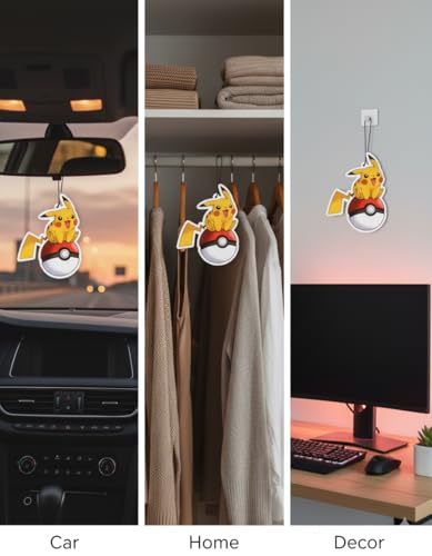 Image of PumpCar 2 pieces double-sided yellow pika hanging cartoon cherry-scented funny car air freshener Cool hanging for rearview mirror Car Interior Accessories Gifts