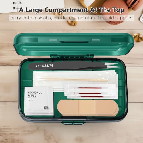 Image of FYY Travel Pill Organizer, Large Weekly Medicine Pill Organizer-Green