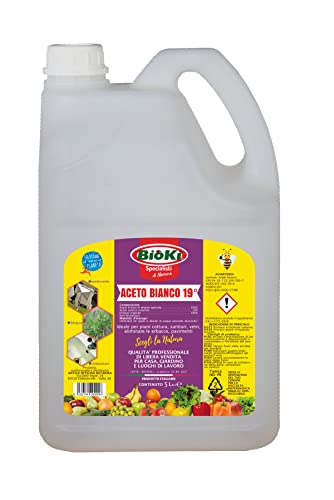 bioki aceto bianco 19°, qualità professionale, alta concentrazione, per pulire, sgrassare, rimuovere il calcare, eliminare le erbacce - tanica da 5 litri