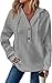 Womens V Neck Button Up Waffle Knit Top Long Sleeve Henley Shirts Solid Hoodies Casual Drawstring Pullover Sweater (Light Grey,Large)