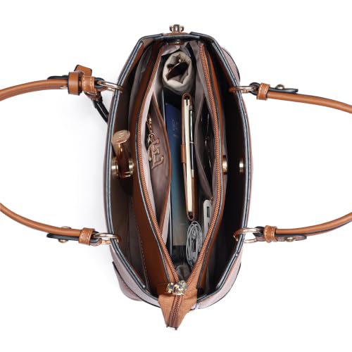 Image of EXOTIC Premium Caramel Edge Structured Handbag for Women | Dual Tone Satchel Bag | Multi-Compartment | Top Handle with Adjustable Sling Strap | Textured PU Leather
