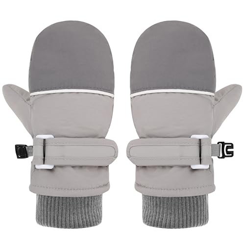 Image of Urban Virgin Toddler Waterproof Snow Glove Infant Baby Winter Mittens Cuffed Warm Fleeced Kids Snow Gloves Grey&Darkgrey M(3T-5T)