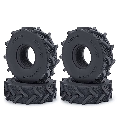 Powmok 4PCS 1.0 beadlock wheels SCX24 wheels and tires TRX4M Aluminum Wheel Rims and Mud Terrain Tires Kit for 1/18 RC crawler TRX4M 1/24 RC crawler SCX24 upgrades (SCX24 Mud Terrain Tires 62mm)