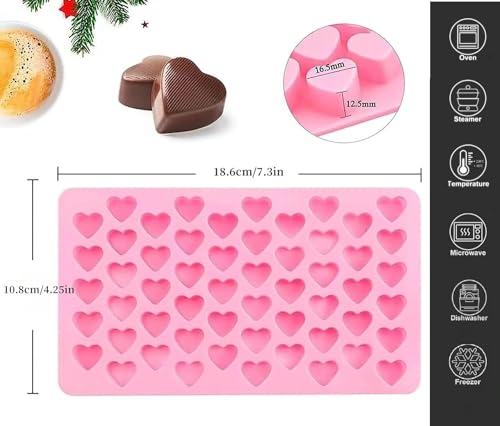 Skytail 55 Cavity Heart Silicone Chocolate Mould, Valentine's Day Heart Silicone Molds, Candy Mold, Used for Jelly, Homemade Treats, Candy, Candle, Lacquer Seal Making Supplies Pack of (4)