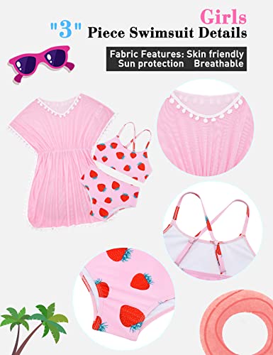 Image of Goodstoworld 7-12Y Girls 3 Piece Cover Up Swimsuit Hawaiian Bikini Bathing Suit with Pompom Tassel