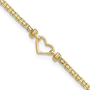 Diamond2Deal 14k Yellow Gold Polished Open-Heart Chain Anklets (10 inch)