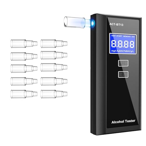 Swetfela Alkoholtester mit 10 Mundstücken Tragetasche - Präziser Tragbarer Alkotester Polizeigenau, Digitales LCD Alkoholmessgerät, 50 Speicherplätze für Auto & Privat