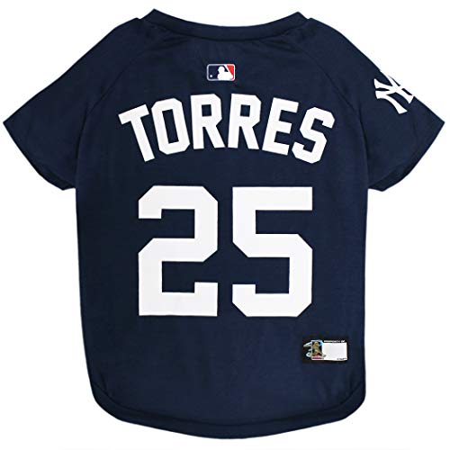 Image of MLB GLEYBER Torres #25 TEE Shirt for Dogs & Cats. MLB York Yankees Player Dog T-Shirt, Large | Sports Dress for Pets | Licensed Sporty Dog Shirt.