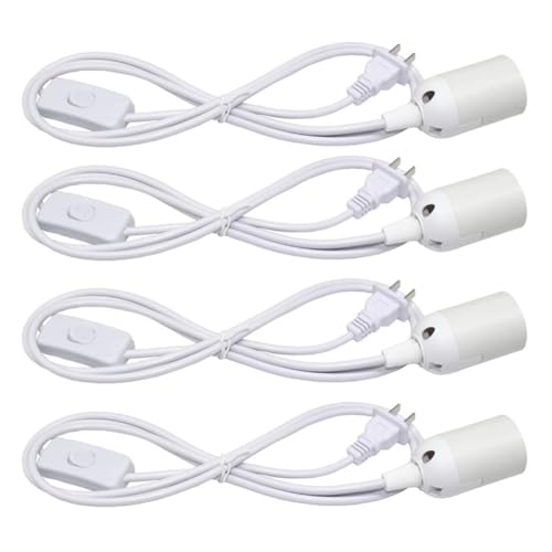Pendant Light Sockets, Sopoby 4-Pack Hanging Lamp Socket for E26 / E27 Base Bulbs, 5.9ft Light Cord Kit with On/Off Switch, White