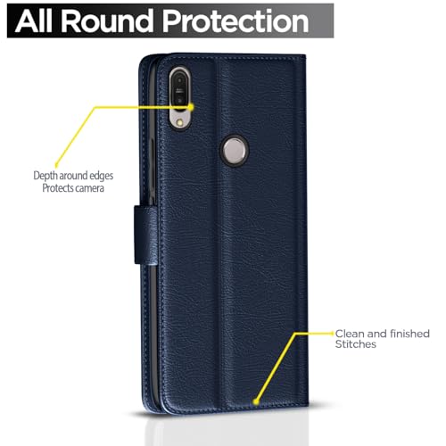 Image of Pikkme Asus Zenfone Max Pro M1 Flip Cover Leather Finish | Inside TPU with Card Pockets | Wallet Stand and Shock Proof | Complete Protection Flip Case (Blue)