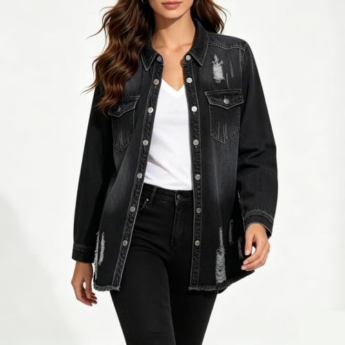 Denim Jacket for Women Oversized Button Down Jean Jacket Fall Coat - image 2