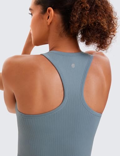 Image of CRZ YOGA Seamless Rib Racerback Crop Tank | Light Support, Removable Pads, Yoga, Ribbed, Racerback, Longline Sports Bras for Women