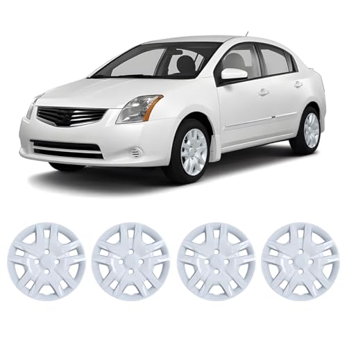 Image of Winjet 16 inch Hubcaps Wheel Rims Cover for 2007-2012 Nissan Sentra Wheel Rim Covers,Heavy Duty PP Material Snap On Installation (16 Inch Set of 4, White Lacquer)
