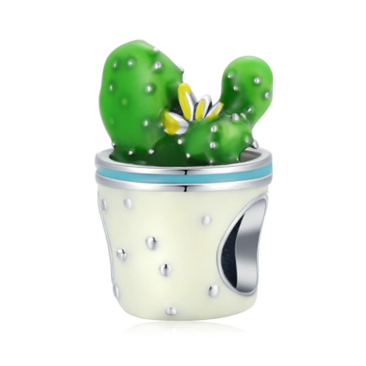 Anniversary BirthdayCharms 925 Sterling Silver Love Flower Rose Sunflower Charms For Pandora Bracelets (Green Cactus)