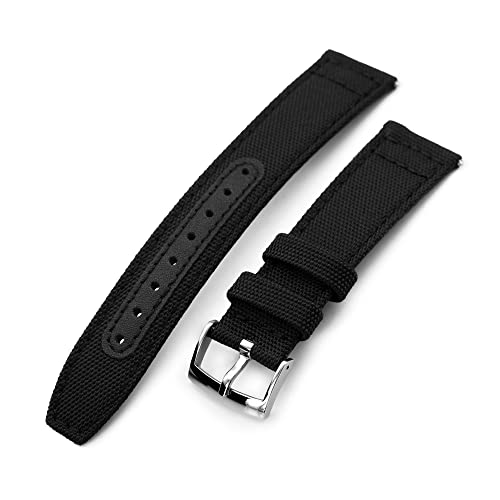 Bracelet montre toile de voile noire 20mm MiLTAT à dégagement rapide et doublure cuir
