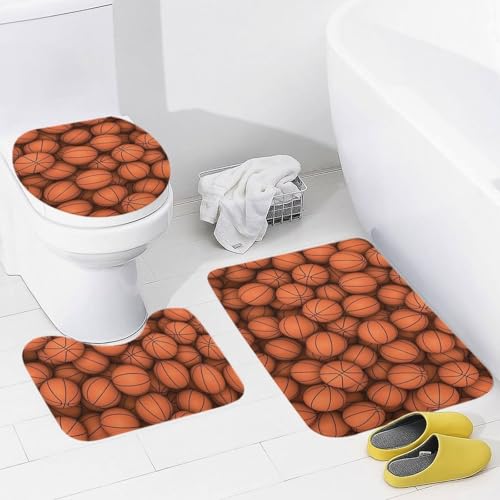 Juego de tres tapetes para piso con diseño de baloncesto naranja en terciopelo coral miniatura 2