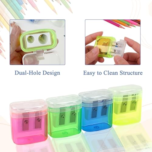 ZUFECY 6 Pack Dual Hole Pencil Sharpener with Debris Chamber, Child-Safe Manual Sharpener for School Office Home Art Supplies (Anti-Slip Design)
